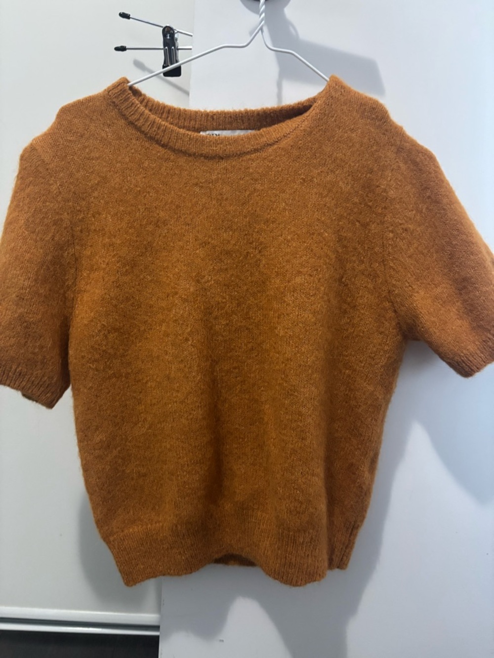 Zara Short-Sleeve Crew Neck Sweater in Burnt Orange